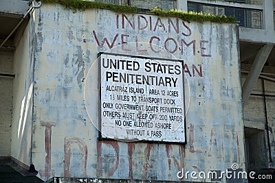 Indians Welcome Sign, Alcatraz Editorial Stock Photo